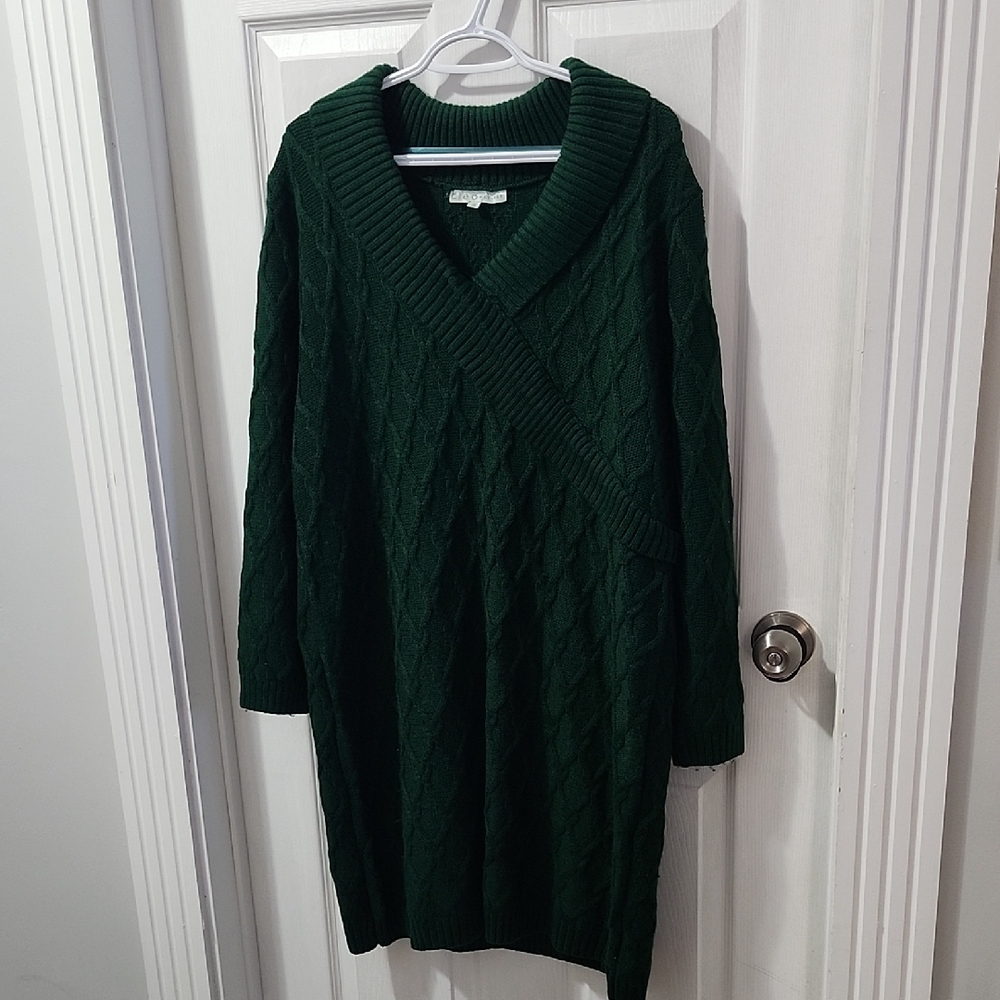Cleo Deep Green Cable Knit Sweater Dress Size Xxl Petites